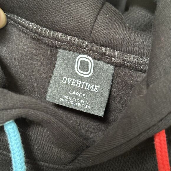 NWOT Overtime RWE On Top Black Hoodie Mens Large Cotton Graphic Sweatshirt - Picture 11 of 11